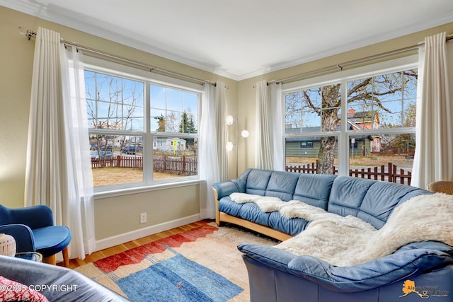 1008 Cordova St, Anchorage, AK 99501 - living room with baseboards, wood finished floors, and crown molding