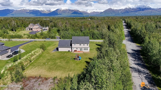 10588 E Nighthawk Cir, Palmer, AK 99645 - view from above of property with a heavily wooded area and a mountain backdrop