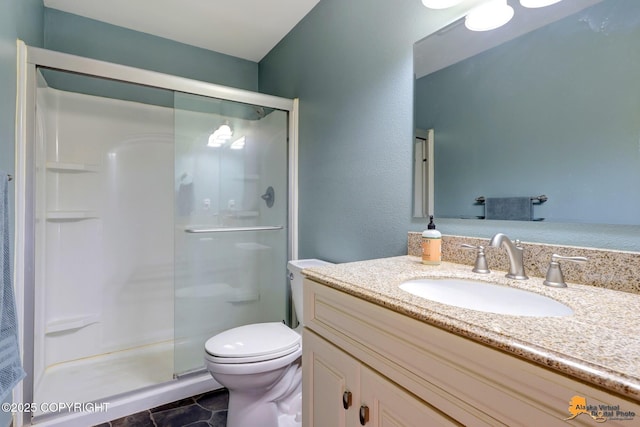 11721 Wranglers Way, Anchorage, AK 99516 - full bathroom with a shower stall, vanity, and tile patterned flooring