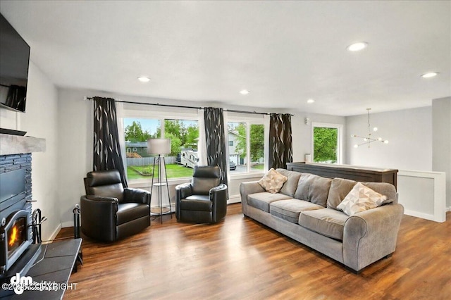 1831 S Salem Dr, Anchorage, AK 99508 - living room featuring wood finished floors, recessed lighting, a chandelier, and baseboards