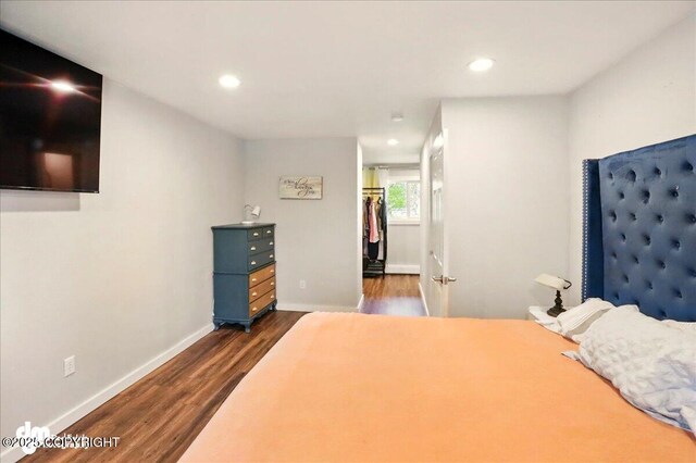 1831 S Salem Dr, Anchorage, AK 99508 - bedroom featuring dark wood finished floors, recessed lighting, and baseboards