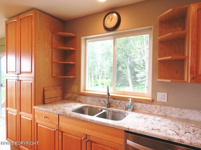 2340 E End Rd, Homer, AK 99603 - kitchen featuring open shelves, stainless steel dishwasher, and light stone countertops