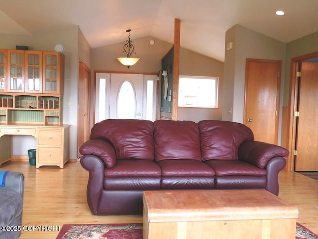 2340 E End Rd, Homer, AK 99603 - living room with lofted ceiling, light wood finished floors, and recessed lighting