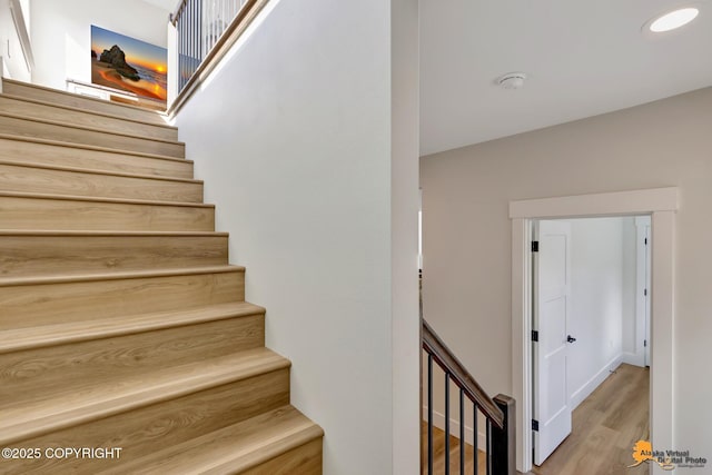 8236 Byron Dr, Anchorage, AK 99516 - staircase with wood finished floors