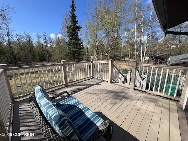 981 E Susitna Dr, Wasilla, AK 99654 - deck with view of wooded area