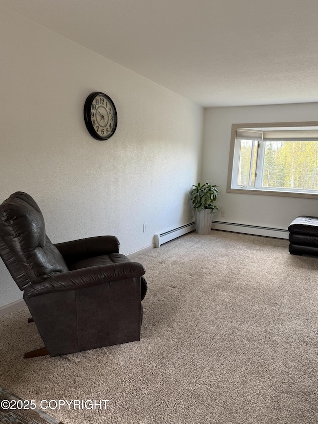 981 E Susitna Dr, Wasilla, AK 99654 - sitting room with carpet floors, baseboards, and a baseboard radiator