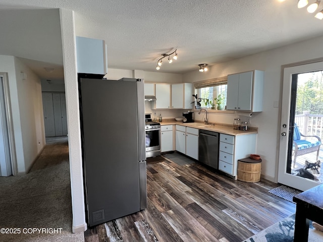 981 E Susitna Dr, Wasilla, AK 99654 - kitchen with stainless steel appliances, a sink, light countertops, a textured ceiling, and plenty of natural light
