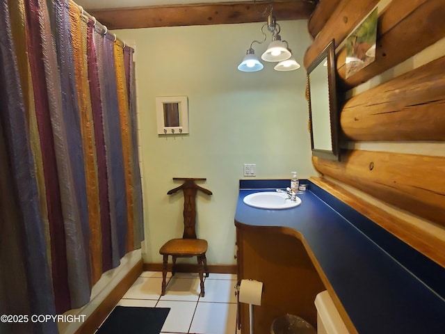 4510 Thomas Ct, Homer, AK 99603 - full bathroom with tile patterned floors, vanity, a shower with shower curtain, and baseboards