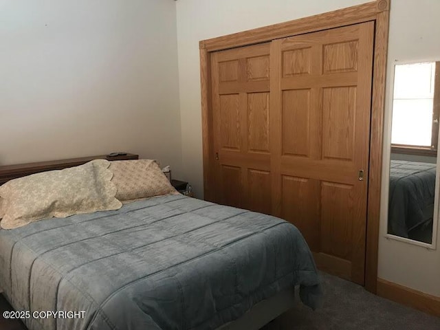 bedroom with carpet floors and a closet
