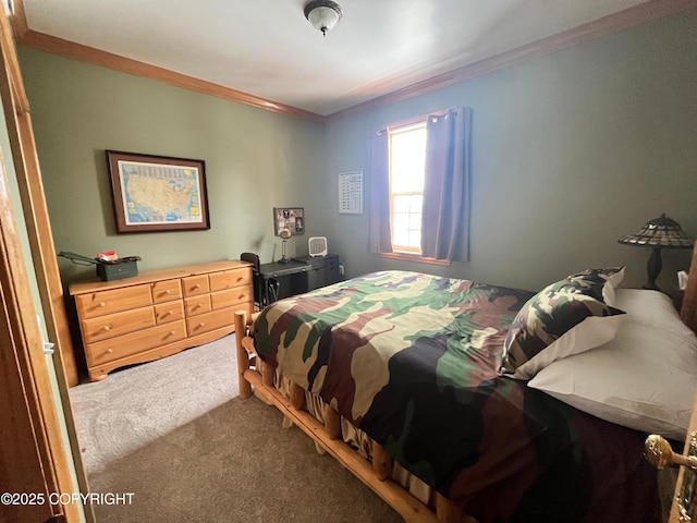 bedroom with carpet and ornamental molding