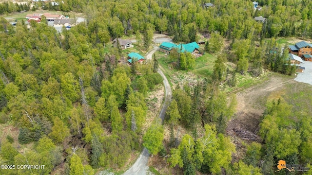 aerial overview of property's location featuring a heavily wooded area