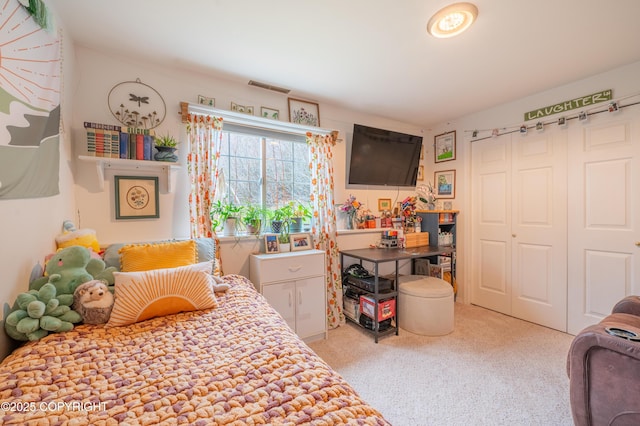 carpeted bedroom featuring a closet