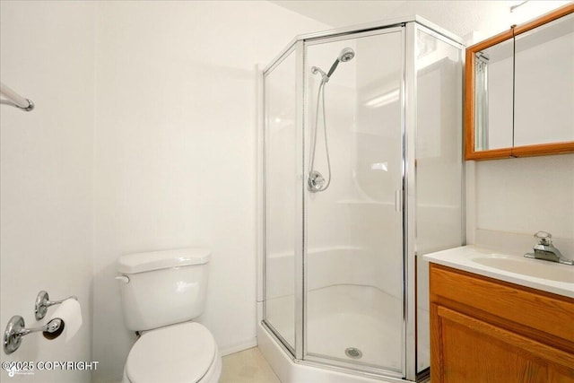 4035 S Tustin Dr, Palmer, AK 99645 - bathroom featuring a shower stall, vanity, and toilet