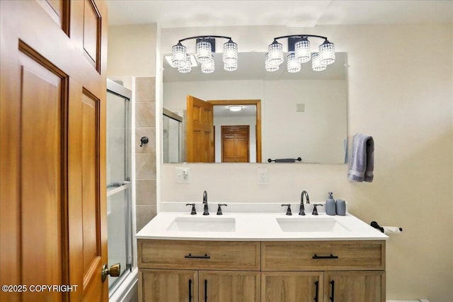 4320 Seeley Cir, Anchorage, AK 99502 - bathroom with a shower with door and double vanity