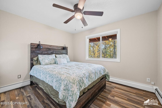 1507 W 47th Ave, Anchorage, AK 99503 - bedroom with wood finished floors, baseboard heating, and a ceiling fan