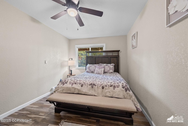 1507 W 47th Ave, Anchorage, AK 99503 - bedroom with wood finished floors, a textured wall, and ceiling fan