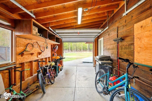 garage with wooden walls
