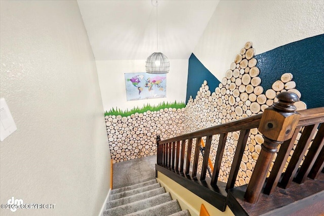 stairs with a textured wall