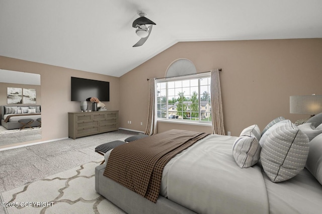 16422 Ondola Cir, Eagle River, AK 99577 - carpeted bedroom featuring lofted ceiling and ceiling fan
