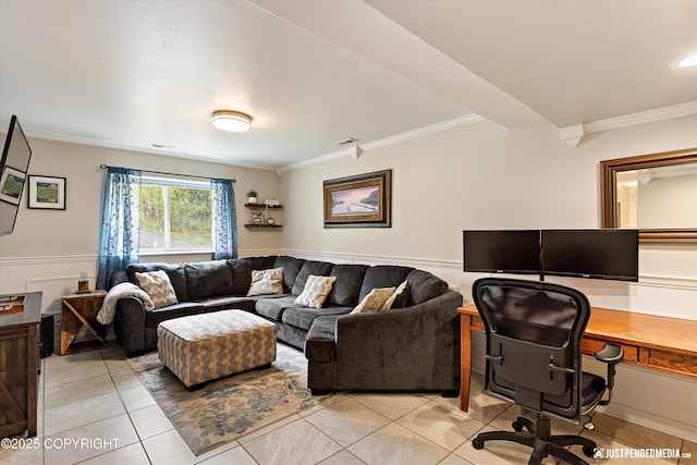 2435 N Ravens Flight Dr, Wasilla, AK 99654 - living room featuring ornamental molding, light tile patterned flooring, and an office area