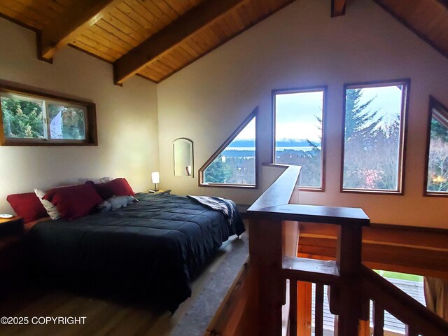 bedroom featuring wooden ceiling
