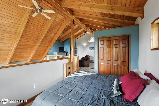 4510 Thomas Ct, Homer, AK 99603 - bedroom featuring wood ceiling, a closet, and ceiling fan