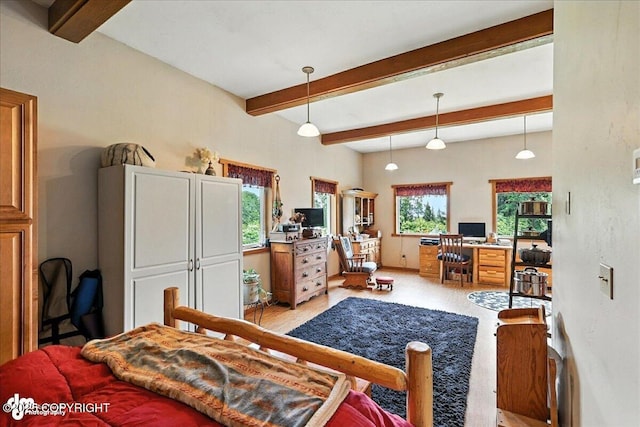 4510 Thomas Ct, Homer, AK 99603 - bedroom with beamed ceiling, multiple windows, and light wood finished floors