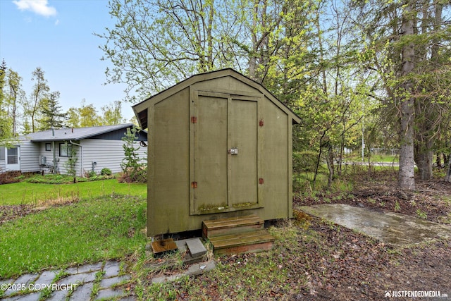 view of shed featuring entry steps