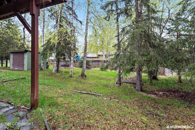 view of yard featuring a shed and an outbuilding