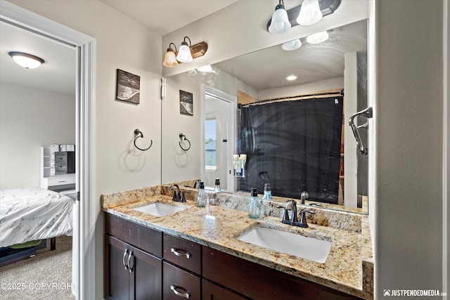 4187 Chiniak Bay Dr, Anchorage, AK 99515 - bathroom with double vanity and a shower with curtain