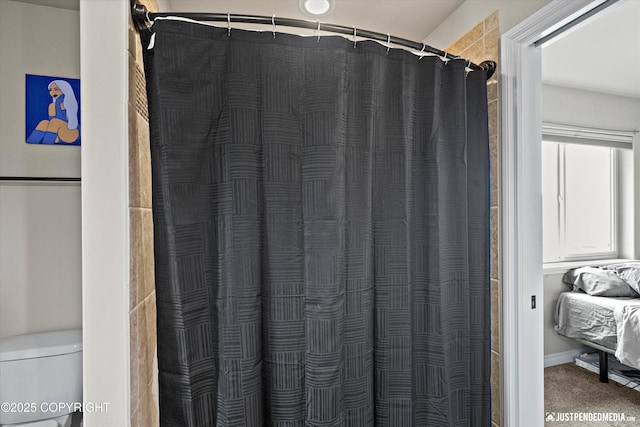 4187 Chiniak Bay Dr, Anchorage, AK 99515 - bathroom view of toilet, carpet flooring, and a shower with curtain