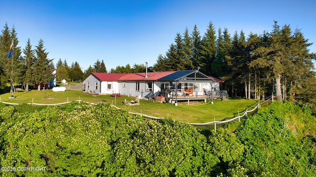 26957 Sterling Hwy, Anchor Point, AK 99556 - rear view of property with a yard and a wooden deck