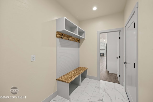 7254 E Riparian Loop, Palmer, AK 99645 - mudroom featuring baseboards, recessed lighting, and light marble finish flooring