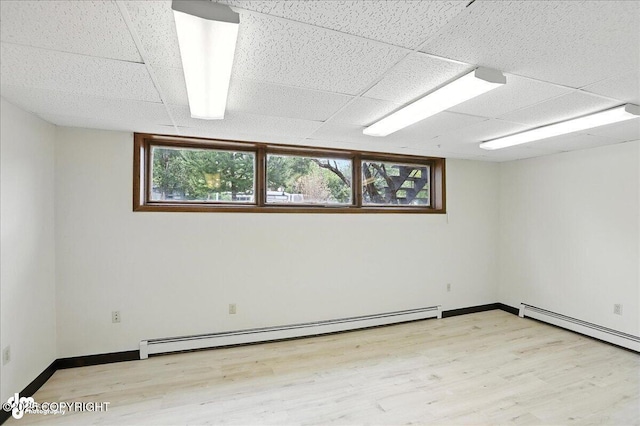 933 W 20th Ave, Anchorage, AK 99503 - empty room with wood finished floors, a paneled ceiling, and a baseboard radiator