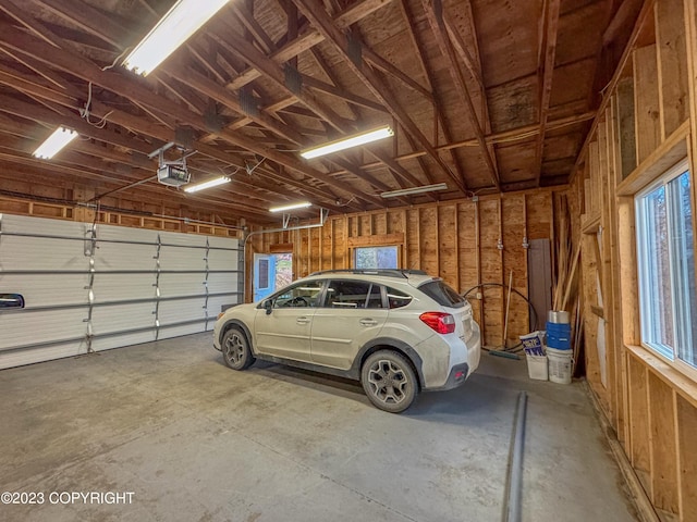 garage with a garage door opener
