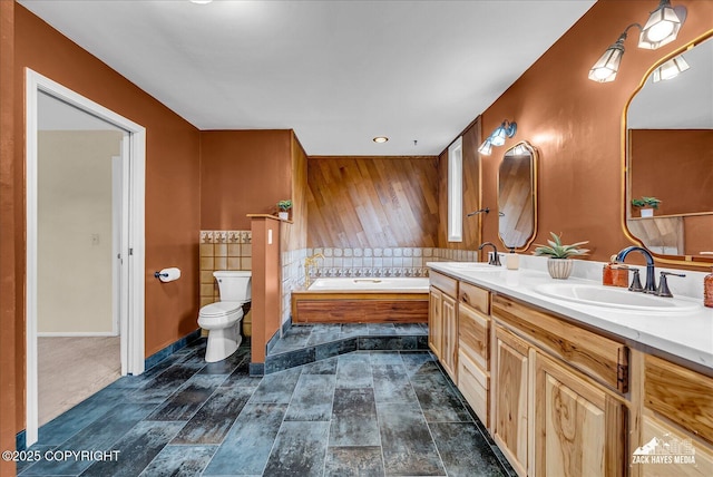 6010 Staedem Dr, Anchorage, AK 99504 - full bathroom with a garden tub, double vanity, toilet, and tasteful backsplash