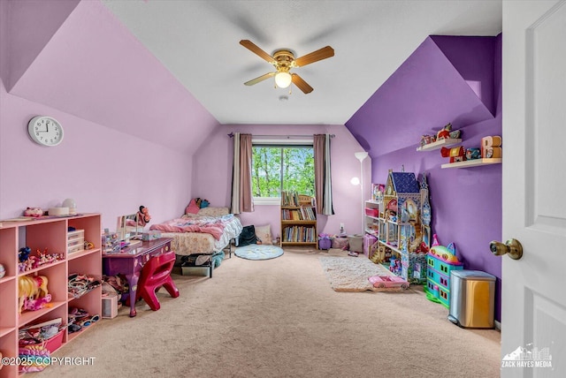 6010 Staedem Dr, Anchorage, AK 99504 - bedroom with carpet, vaulted ceiling, and a ceiling fan