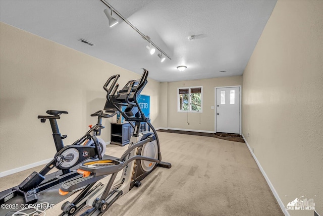 6010 Staedem Dr, Anchorage, AK 99504 - workout area with baseboards, carpet floors, a textured ceiling, and rail lighting