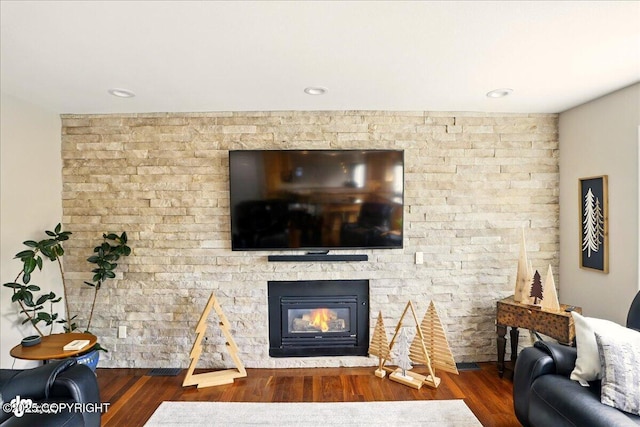 3833 Eastwind Dr, Anchorage, AK 99516 - detailed view of a glass covered fireplace and wood finished floors