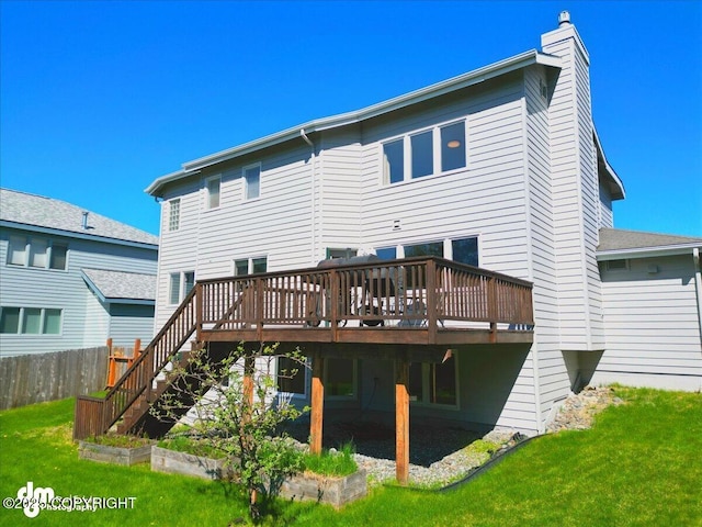 3833 Eastwind Dr, Anchorage, AK 99516 - rear view of property with a chimney and a wooden deck