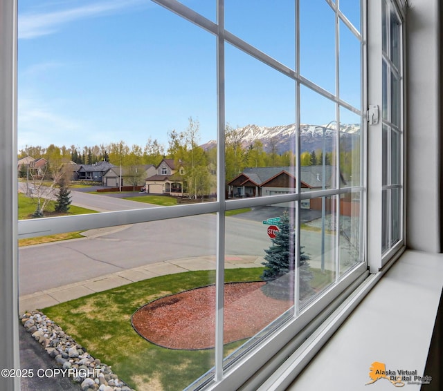 detailed view of a residential view and a mountain view