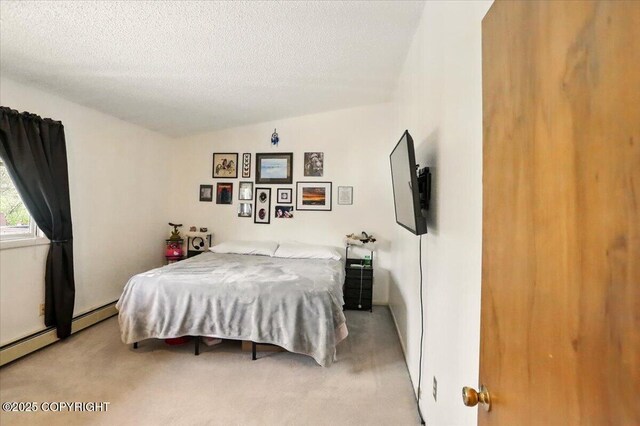 bedroom featuring carpet flooring and a textured ceiling