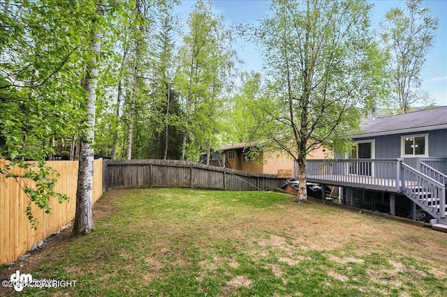 9033 W Parkview Terrace Loop, Eagle River, AK 99577 - view of yard featuring a wooden deck and stairs