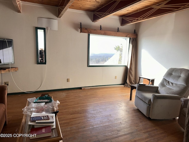 34540 Alamar, Anchor Point, AK 99556 - living area featuring wood ceiling, healthy amount of natural light, beamed ceiling, and hardwood / wood-style flooring