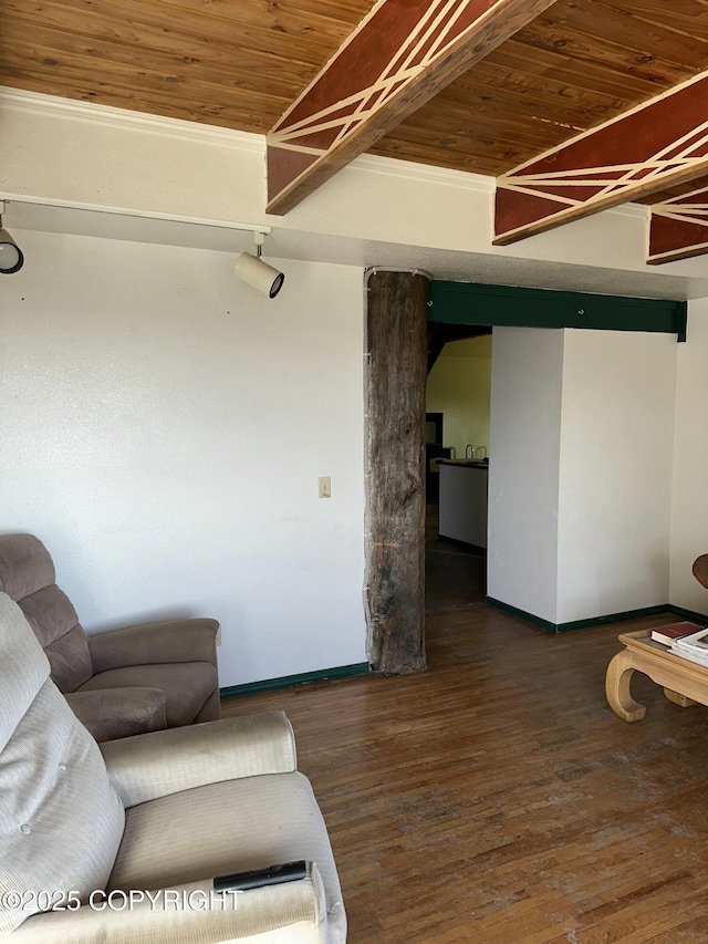 34540 Alamar, Anchor Point, AK 99556 - living room featuring wood ceiling, baseboards, and wood finished floors