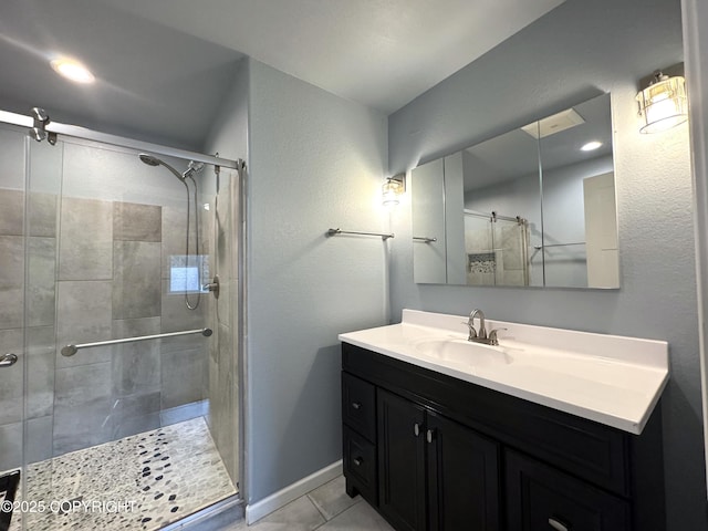 2321 Selief Ln, Kodiak, AK 99615 - full bathroom with a stall shower, tile patterned floors, and vanity