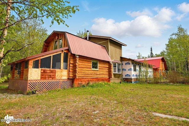 21475 Kings River Dr, Sutton, AK 99674 - rear view of house featuring log exterior and metal roof