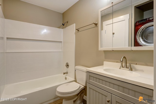 bathroom with toilet, bathtub / shower combination, and vanity