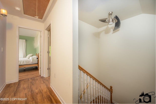 13333 E Constitution Dr, Palmer, AK 99645 - corridor with attic access, an upstairs landing, wood finished floors, and baseboards