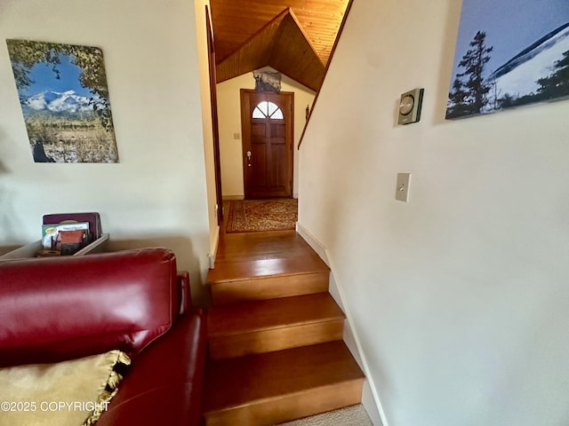 1581 Jade Dr, Homer, AK 99603 - stairs featuring wood ceiling and baseboards